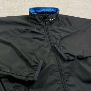 VTG 90s Nike Black & Blue Collar Swoosh Sz Medium Full Zip Windbreaker Jacket
